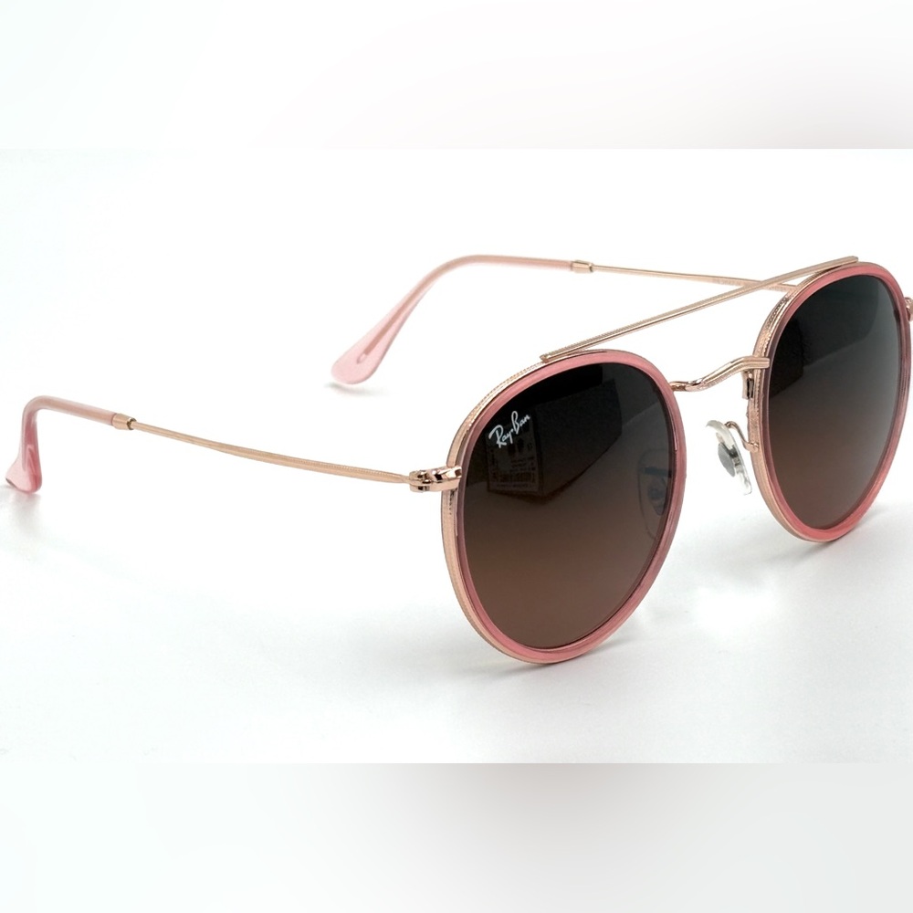 Ray-Ban RB3647n Sunglasses Round Double Bridge Polished Copper Brown Lens Round - Picture 5 of 11